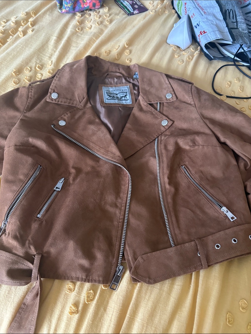 Levi's Suede Moto Jacket in Warm Brown